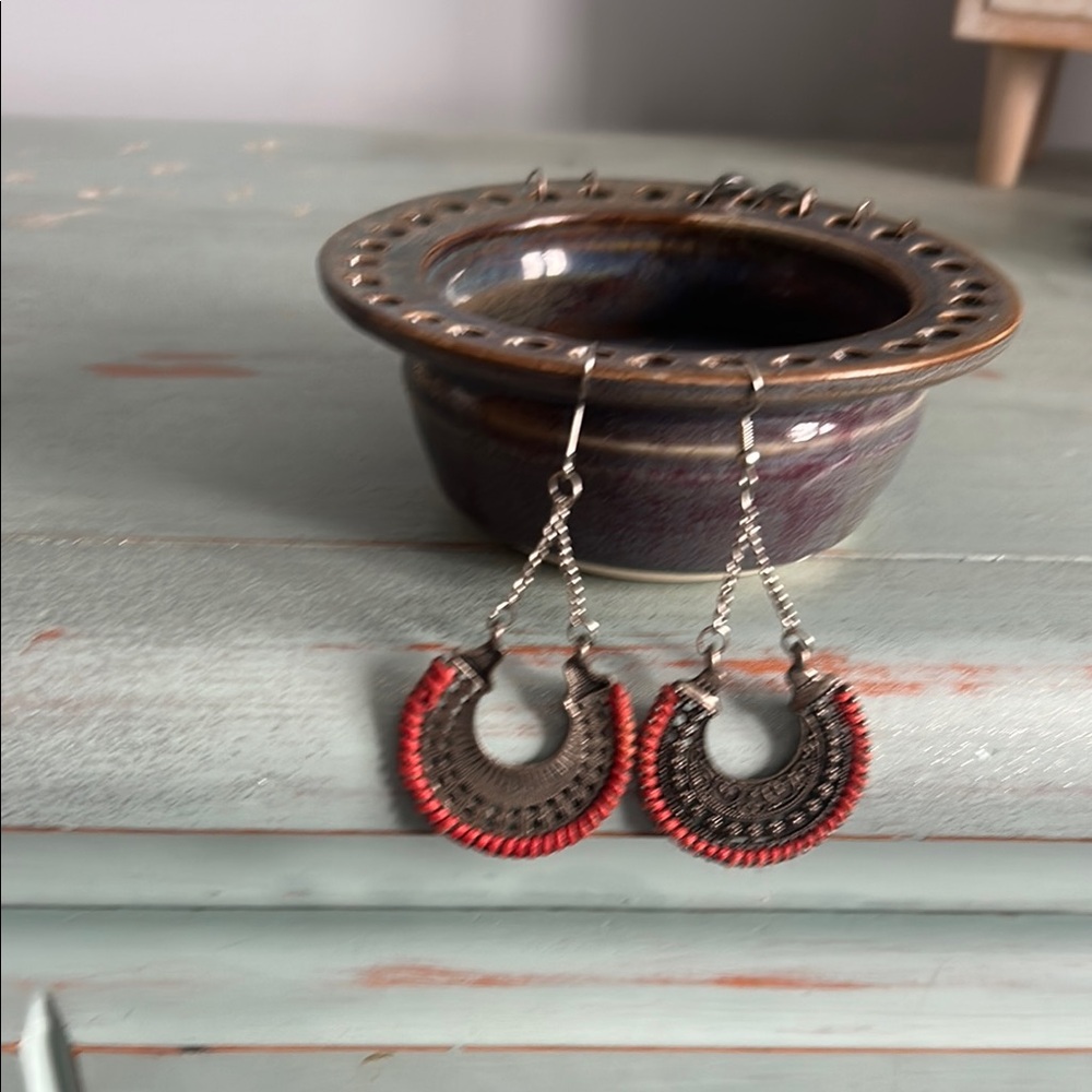 Elegant Red and Silver Dangle Earrings